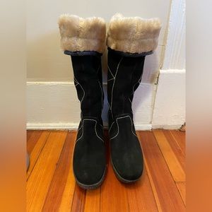 Steve Madden suede faux fur boot with wedge heel in black